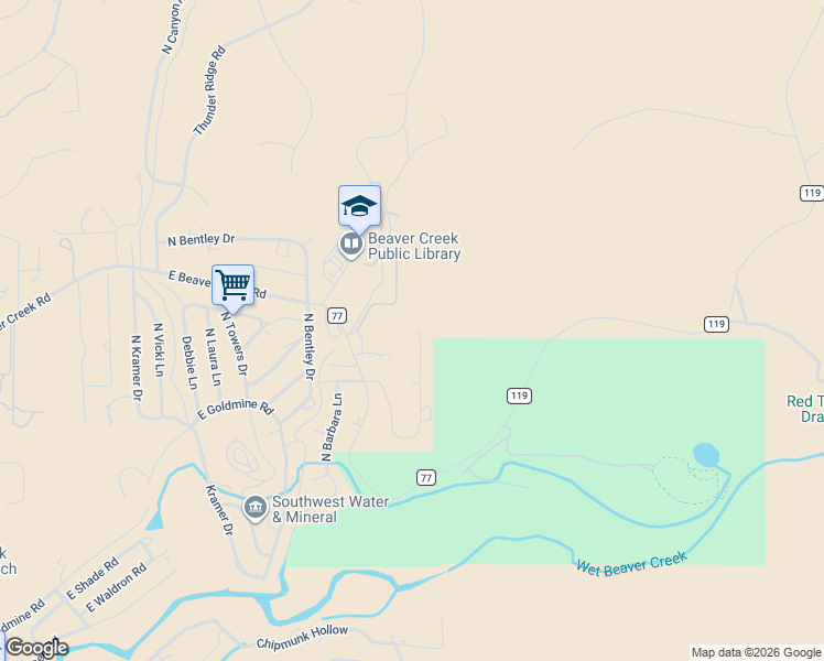 map of restaurants, bars, coffee shops, grocery stores, and more near 5008 Goss Drive in Lake Montezuma