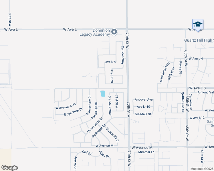 map of restaurants, bars, coffee shops, grocery stores, and more near 7128 Avenue L-7 in Lancaster