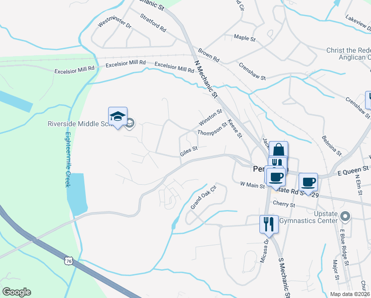 map of restaurants, bars, coffee shops, grocery stores, and more near 440 Giles Street in Pendleton
