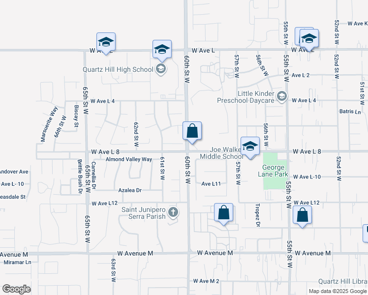 map of restaurants, bars, coffee shops, grocery stores, and more near 6002 Caleche Road in Quartz Hill
