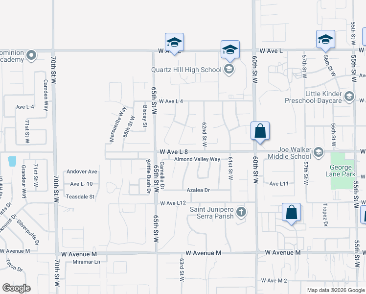 map of restaurants, bars, coffee shops, grocery stores, and more near 6252 Granite Court in Lancaster