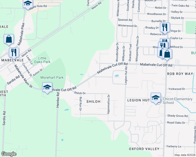 map of restaurants, bars, coffee shops, grocery stores, and more near 8619 Fairwood Road in Little Rock