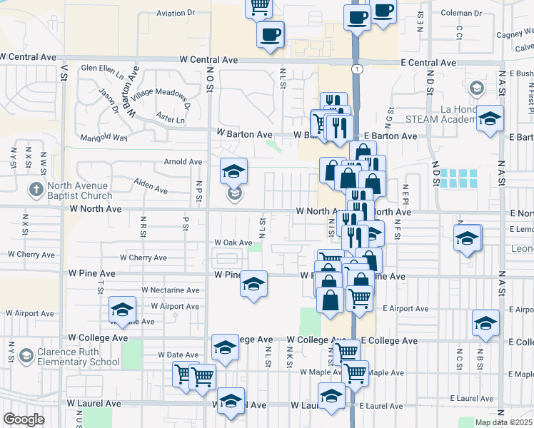 map of restaurants, bars, coffee shops, grocery stores, and more near 921 North L Street in Lompoc