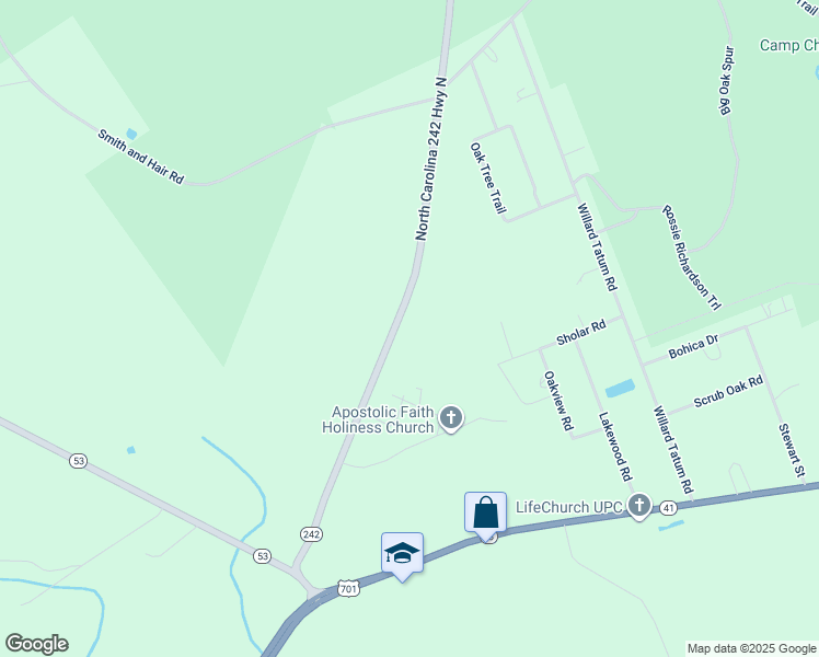 map of restaurants, bars, coffee shops, grocery stores, and more near North Carolina 242 in Bladenboro