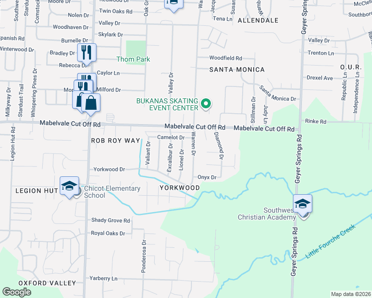 map of restaurants, bars, coffee shops, grocery stores, and more near 10701 Lionel Drive in Little Rock