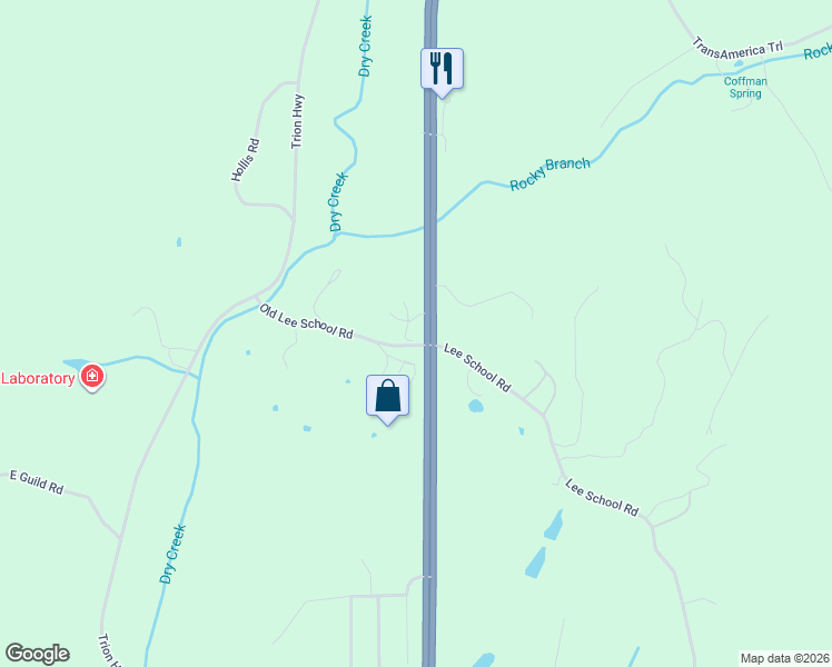 map of restaurants, bars, coffee shops, grocery stores, and more near 18 Old Lee School Road in LaFayette