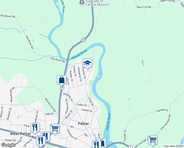 map of restaurants, bars, coffee shops, grocery stores, and more near 133 Hood Jordan Road in Pelzer