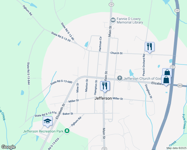 map of restaurants, bars, coffee shops, grocery stores, and more near 215 West Elizabeth in Jefferson