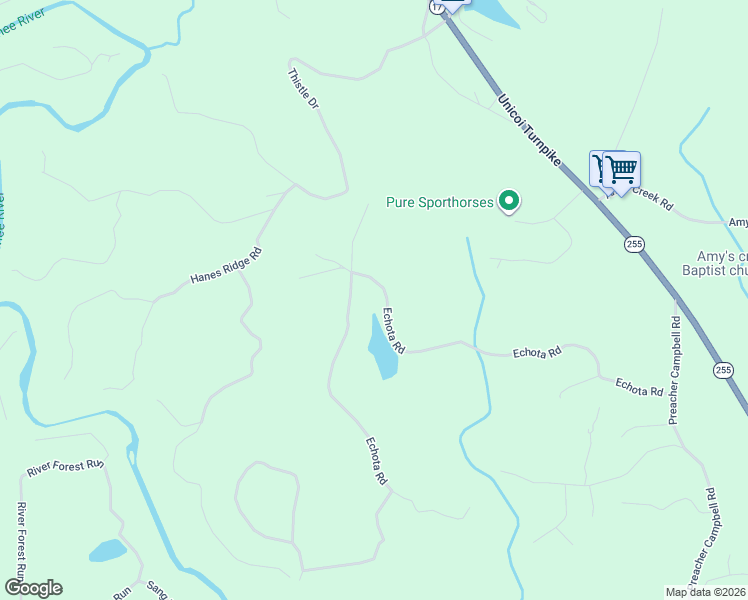 map of restaurants, bars, coffee shops, grocery stores, and more near 1048 Echota Road in Clarkesville