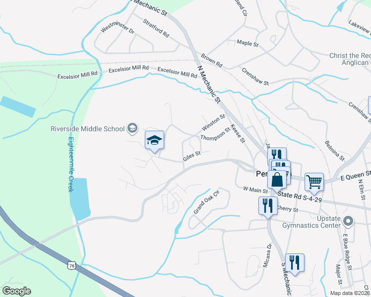 map of restaurants, bars, coffee shops, grocery stores, and more near 440 Giles Street in Pendleton