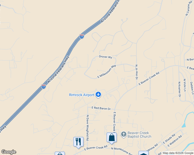 map of restaurants, bars, coffee shops, grocery stores, and more near 3735 East Millennium Lane in Lake Montezuma