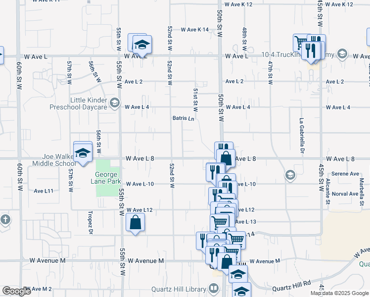 map of restaurants, bars, coffee shops, grocery stores, and more near 5125 Ruby Court in Quartz Hill