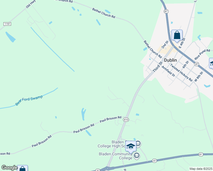 map of restaurants, bars, coffee shops, grocery stores, and more near 650 North Carolina 410 in Bladenboro