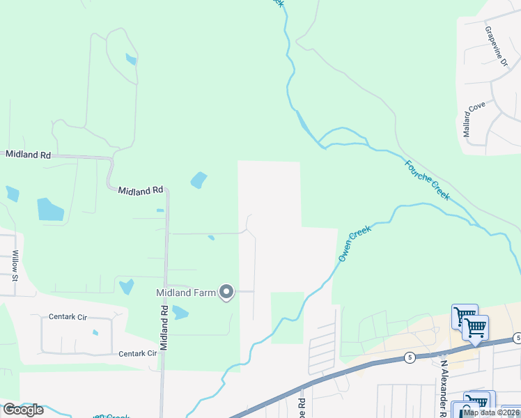 map of restaurants, bars, coffee shops, grocery stores, and more near Creekwater Dr in Alexander