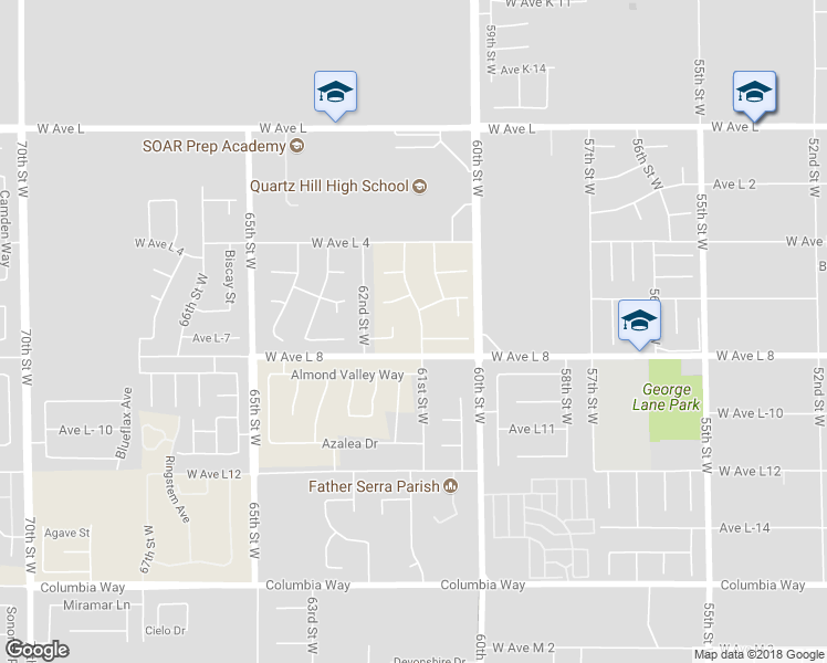 map of restaurants, bars, coffee shops, grocery stores, and more near 42427 61st Street West in Quartz Hill