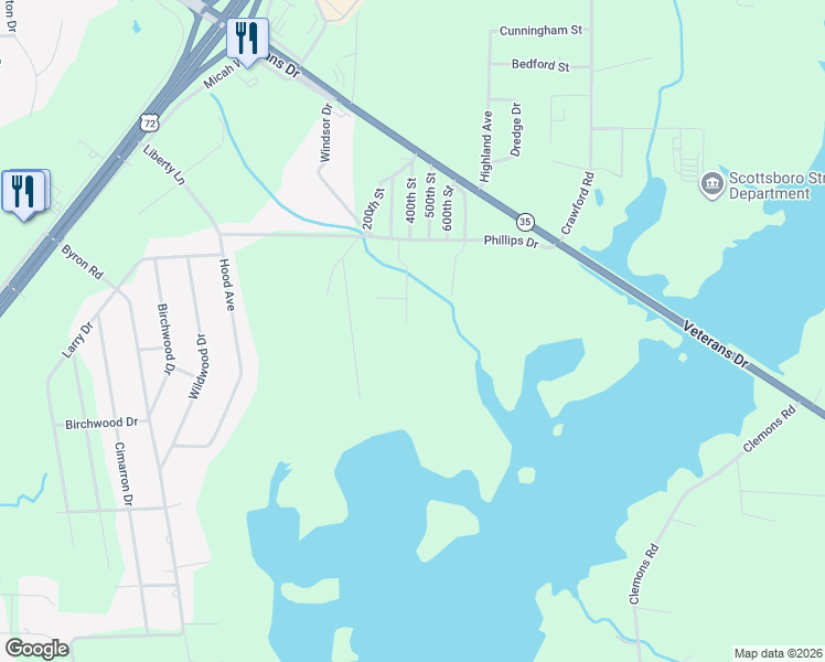 map of restaurants, bars, coffee shops, grocery stores, and more near in Scottsboro