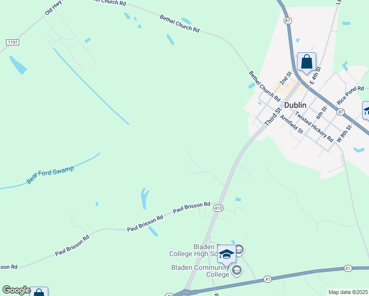 map of restaurants, bars, coffee shops, grocery stores, and more near 650 North Carolina 410 in Bladenboro