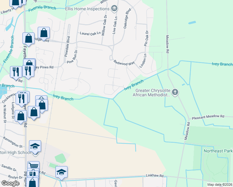 map of restaurants, bars, coffee shops, grocery stores, and more near 510 Amberdale West Circle in Lumberton
