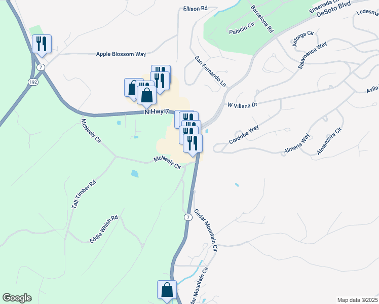 map of restaurants, bars, coffee shops, grocery stores, and more near 4419 North Highway 7 in Hot Springs