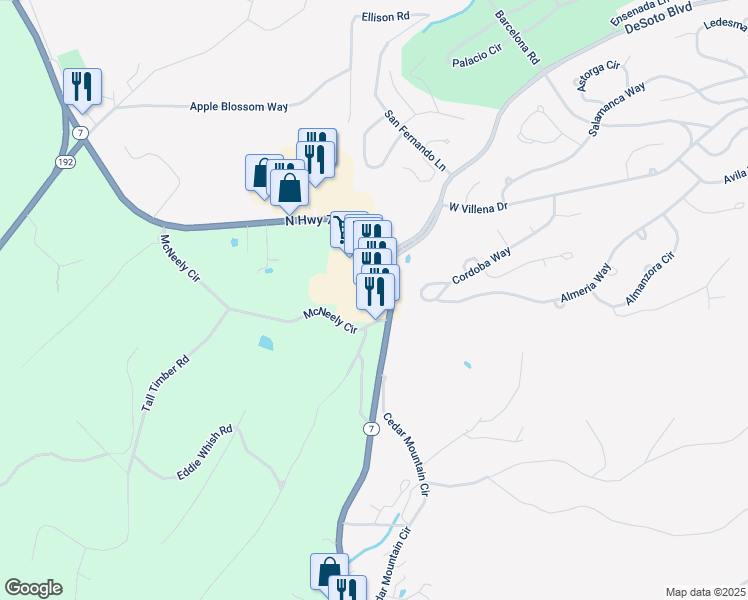 map of restaurants, bars, coffee shops, grocery stores, and more near 4419 North Highway 7 in Hot Springs