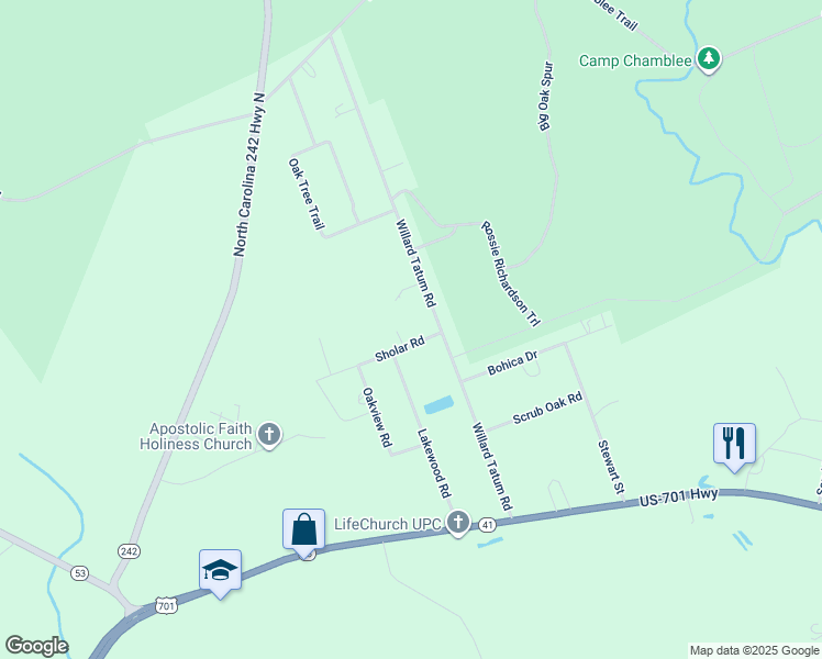 map of restaurants, bars, coffee shops, grocery stores, and more near 479 Willard Tatum Road in Elizabethtown