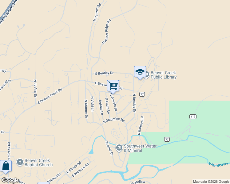 map of restaurants, bars, coffee shops, grocery stores, and more near 4545 East Beaver Creek Road in Lake Montezuma