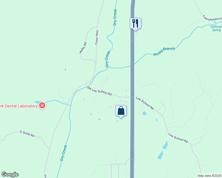 map of restaurants, bars, coffee shops, grocery stores, and more near 165 Old Lee School Road in LaFayette