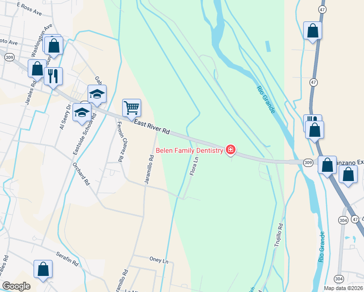 map of restaurants, bars, coffee shops, grocery stores, and more near 1133 New Mexico 309 in Belen