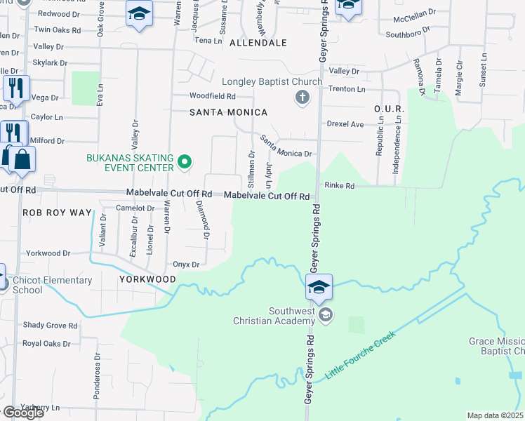map of restaurants, bars, coffee shops, grocery stores, and more near 6201 Mabelvale Cut Off Road in Little Rock