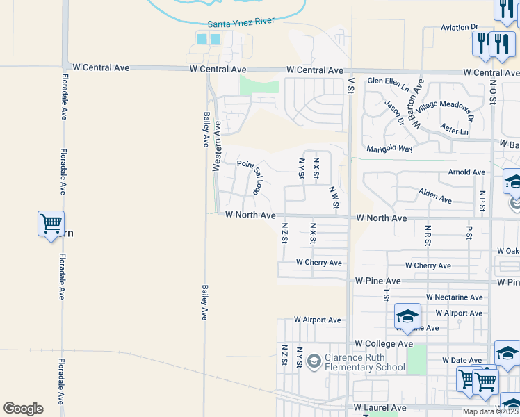map of restaurants, bars, coffee shops, grocery stores, and more near 1006 Tranquillion Court in Lompoc