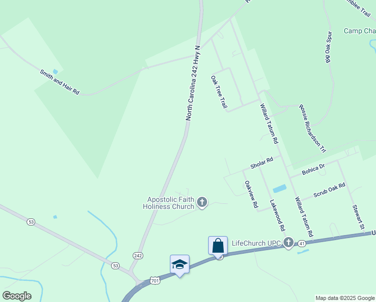 map of restaurants, bars, coffee shops, grocery stores, and more near North Carolina 242 in Bladenboro