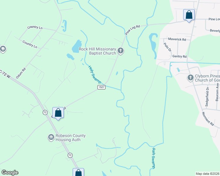 map of restaurants, bars, coffee shops, grocery stores, and more near 3428 Pine Log Road in Lumberton