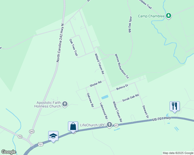 map of restaurants, bars, coffee shops, grocery stores, and more near 479 Willard Tatum Road in Elizabethtown