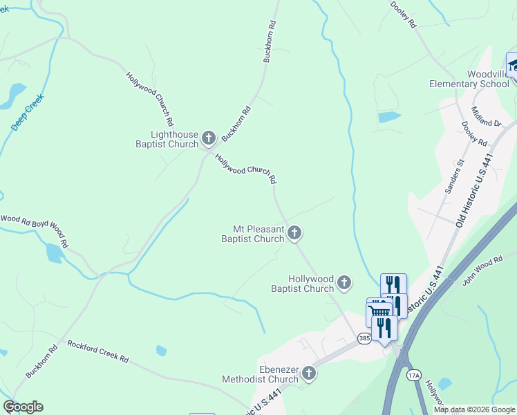 map of restaurants, bars, coffee shops, grocery stores, and more near 701 Hollywood Church Road in Clarkesville