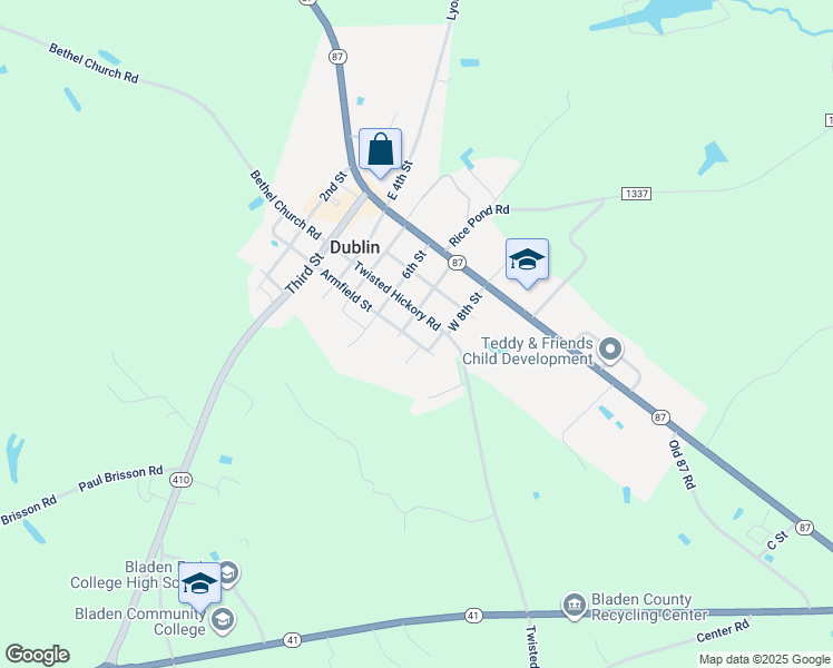 map of restaurants, bars, coffee shops, grocery stores, and more near 52 Armfield Street in Elizabethtown