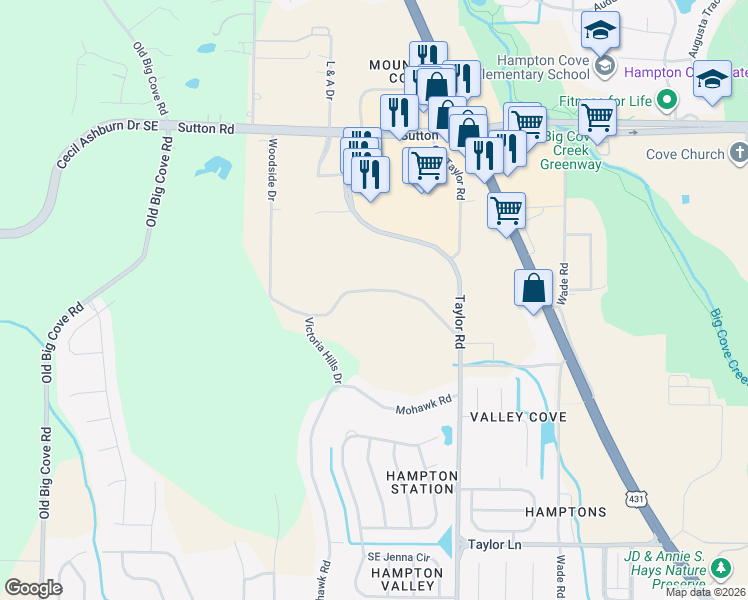 map of restaurants, bars, coffee shops, grocery stores, and more near 225 Hartside Road in Owens Cross Roads