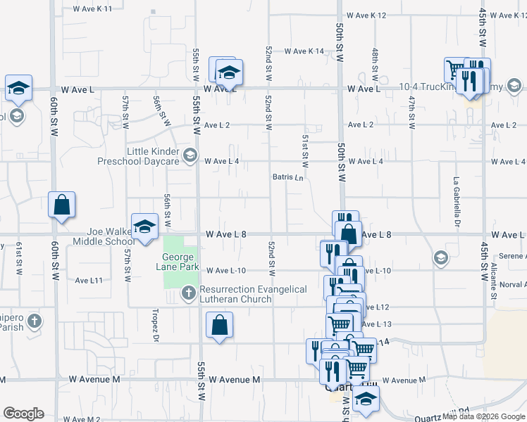 map of restaurants, bars, coffee shops, grocery stores, and more near 5226 West Avenue L-6 in Quartz Hill