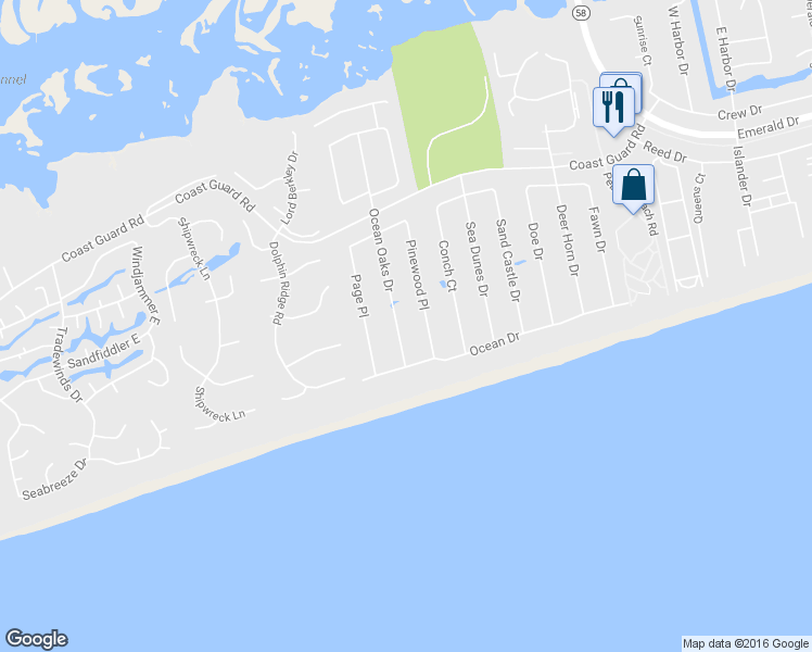 map of restaurants, bars, coffee shops, grocery stores, and more near 108 Ocean Oaks Drive in Emerald Isle