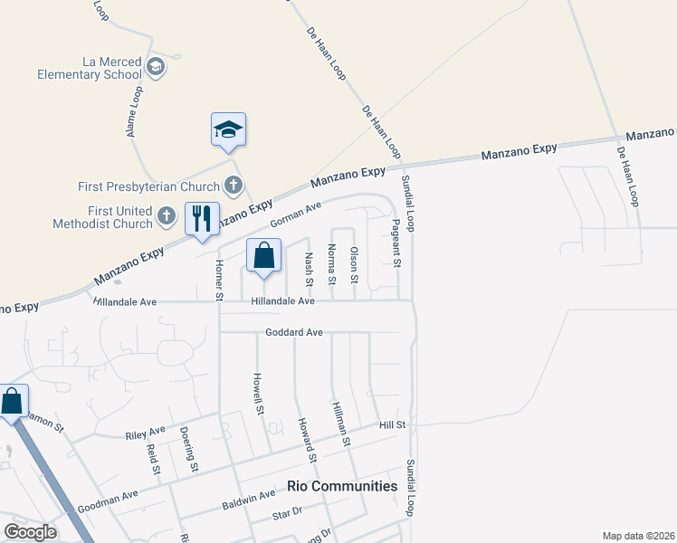 map of restaurants, bars, coffee shops, grocery stores, and more near 89 Olson Street in Belen