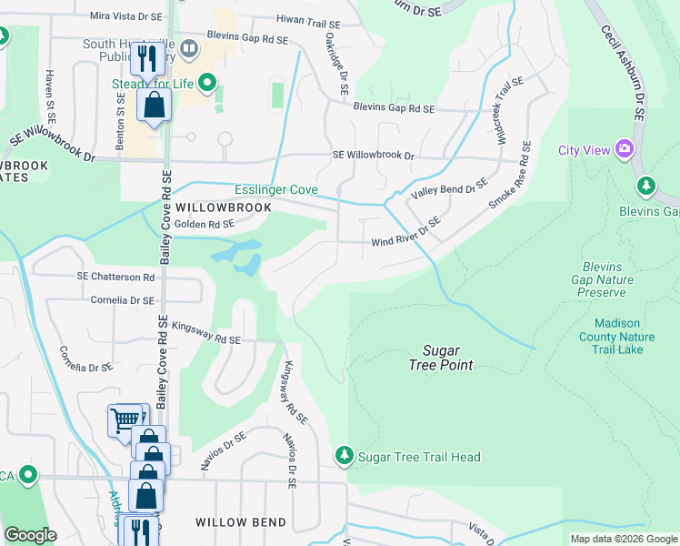 map of restaurants, bars, coffee shops, grocery stores, and more near 8010 Tea Garden Road Southeast in Huntsville