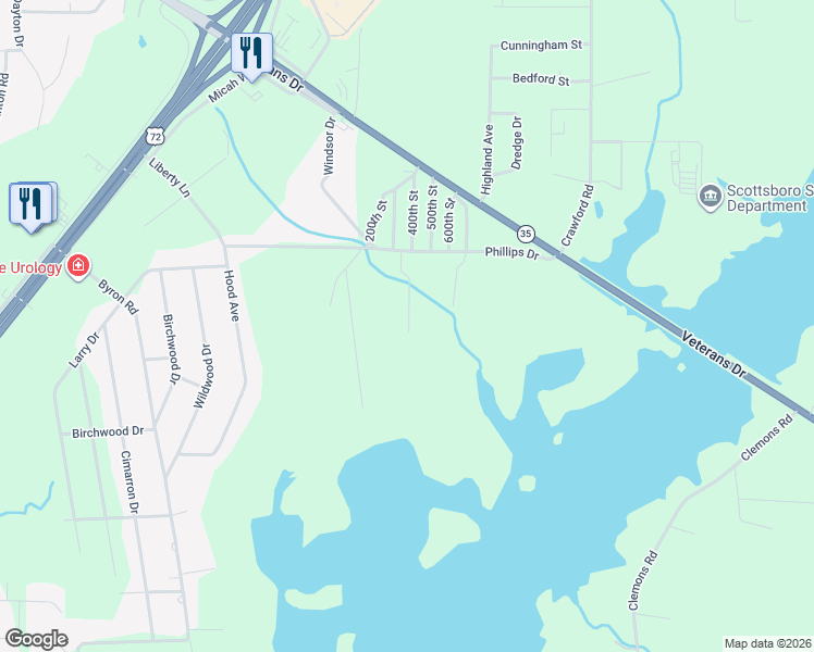 map of restaurants, bars, coffee shops, grocery stores, and more near in Scottsboro