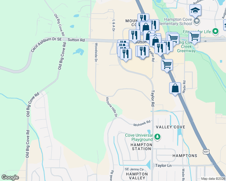 map of restaurants, bars, coffee shops, grocery stores, and more near 251 Hartside Road in Owens Cross Roads