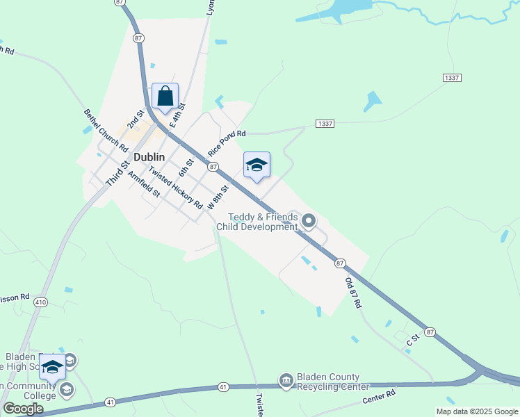 map of restaurants, bars, coffee shops, grocery stores, and more near Albert St in Bladenboro