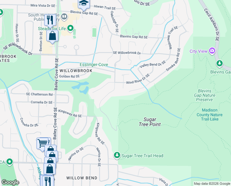 map of restaurants, bars, coffee shops, grocery stores, and more near 8010 Tea Garden Road Southeast in Huntsville