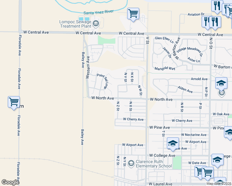 map of restaurants, bars, coffee shops, grocery stores, and more near 2013 Jalama Court in Lompoc