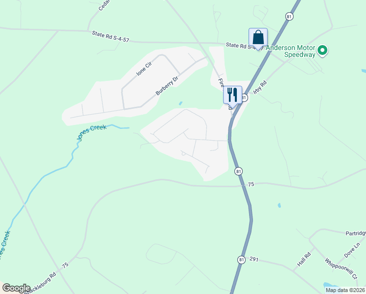 map of restaurants, bars, coffee shops, grocery stores, and more near 103 Sayle Dr in Williamston
