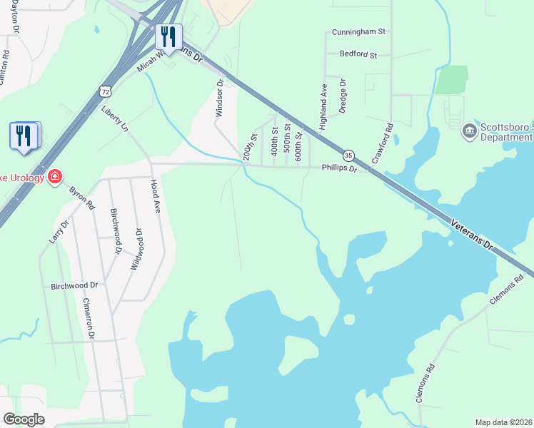 map of restaurants, bars, coffee shops, grocery stores, and more near 908 Gant Hill Road in Scottsboro