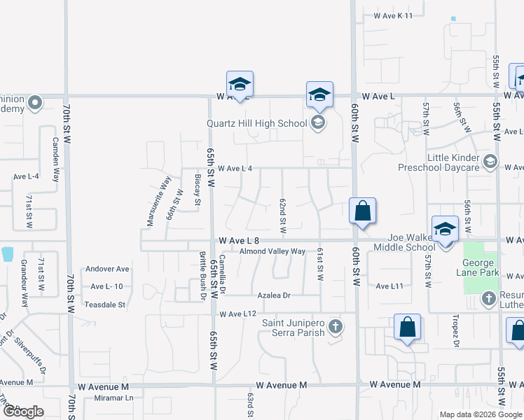 map of restaurants, bars, coffee shops, grocery stores, and more near 6234 West Avenue L6 in Lancaster