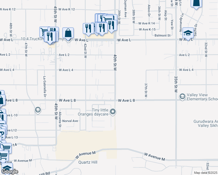 map of restaurants, bars, coffee shops, grocery stores, and more near 4024 West Avenue L 6 in Quartz Hill