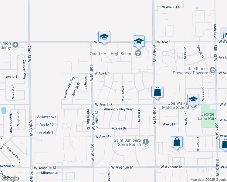 map of restaurants, bars, coffee shops, grocery stores, and more near 6234 West Avenue L-6 in Lancaster